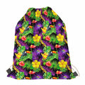 Dark Hawaiian Tropical Pattern Print Drawstring Bag