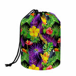 Dark Hawaiian Tropical Pattern Print Drawstring Makeup Bag