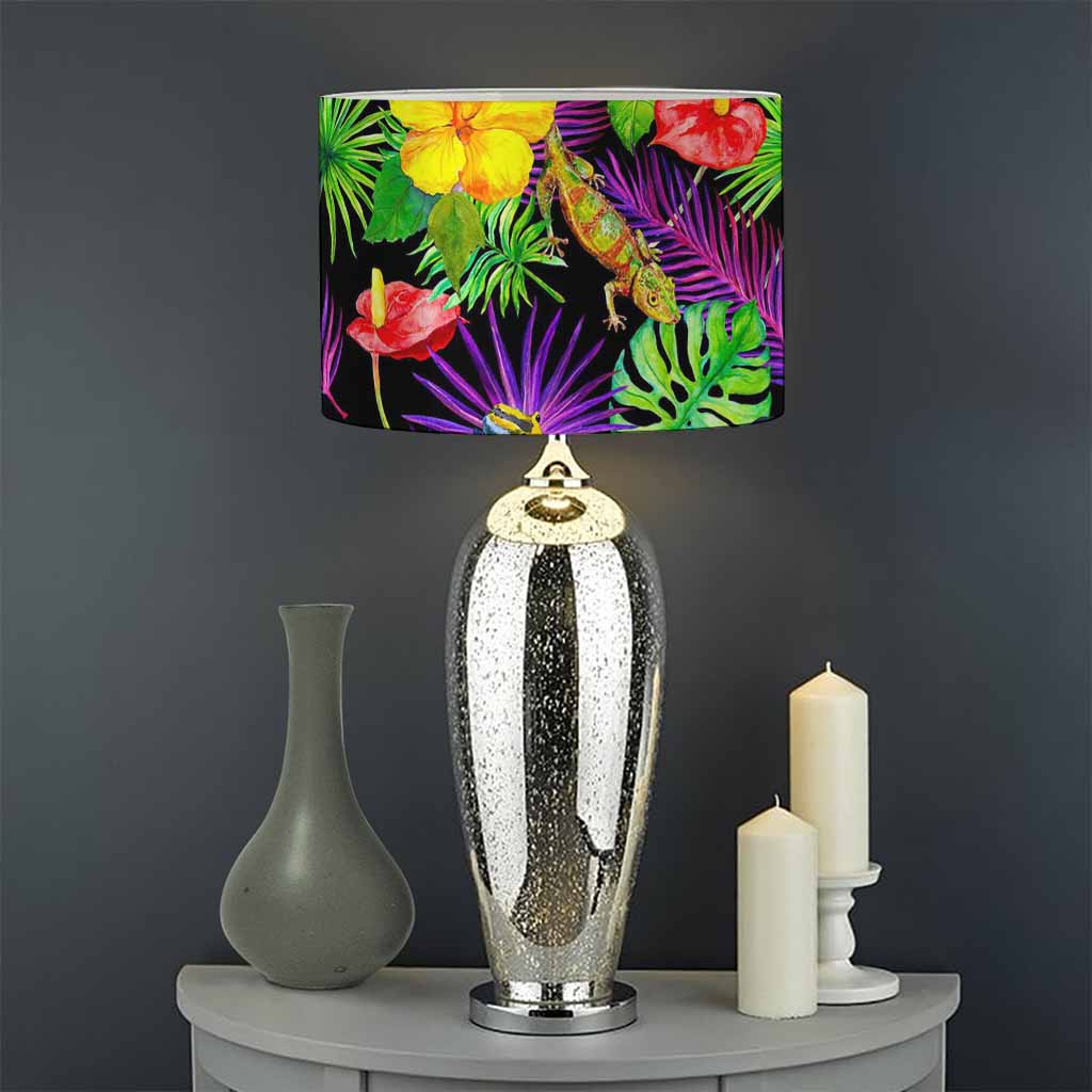 Dark Hawaiian Tropical Pattern Print Drum Lamp Shade