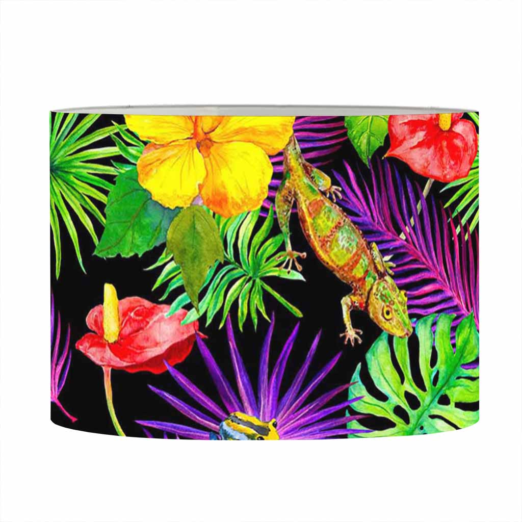 Dark Hawaiian Tropical Pattern Print Drum Lamp Shade
