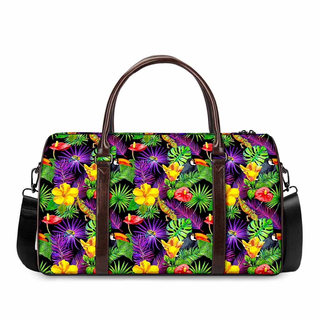 Dark Hawaiian Tropical Pattern Print Duffle Bag