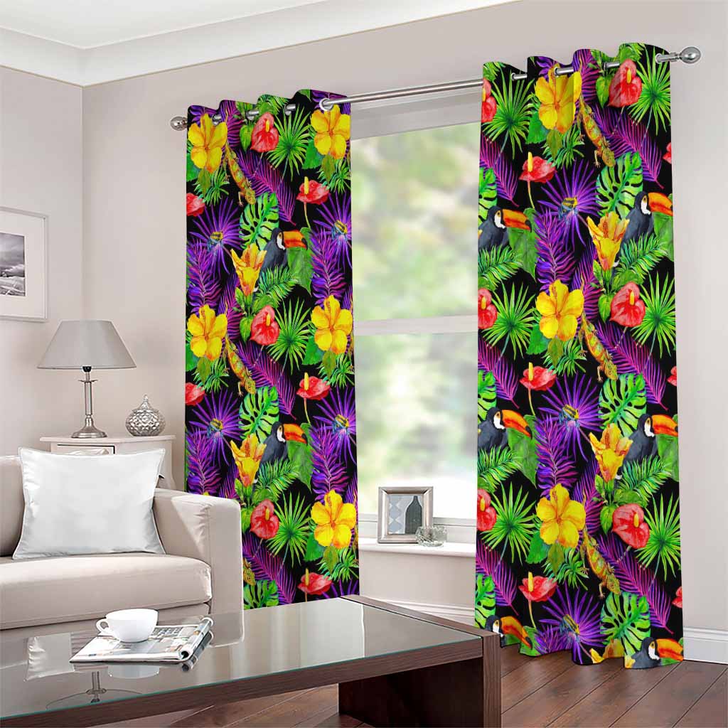 Dark Hawaiian Tropical Pattern Print Extra Wide Grommet Curtains