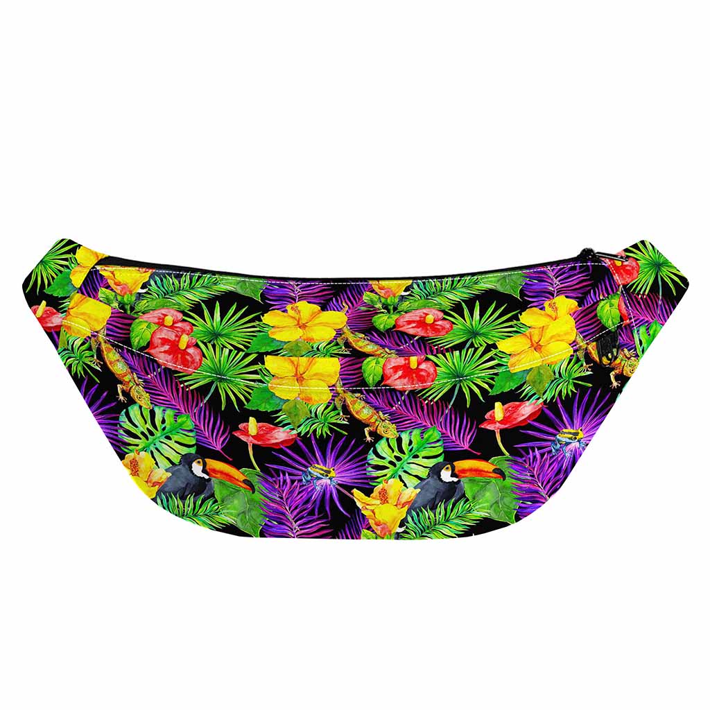 Dark Hawaiian Tropical Pattern Print Fanny Pack