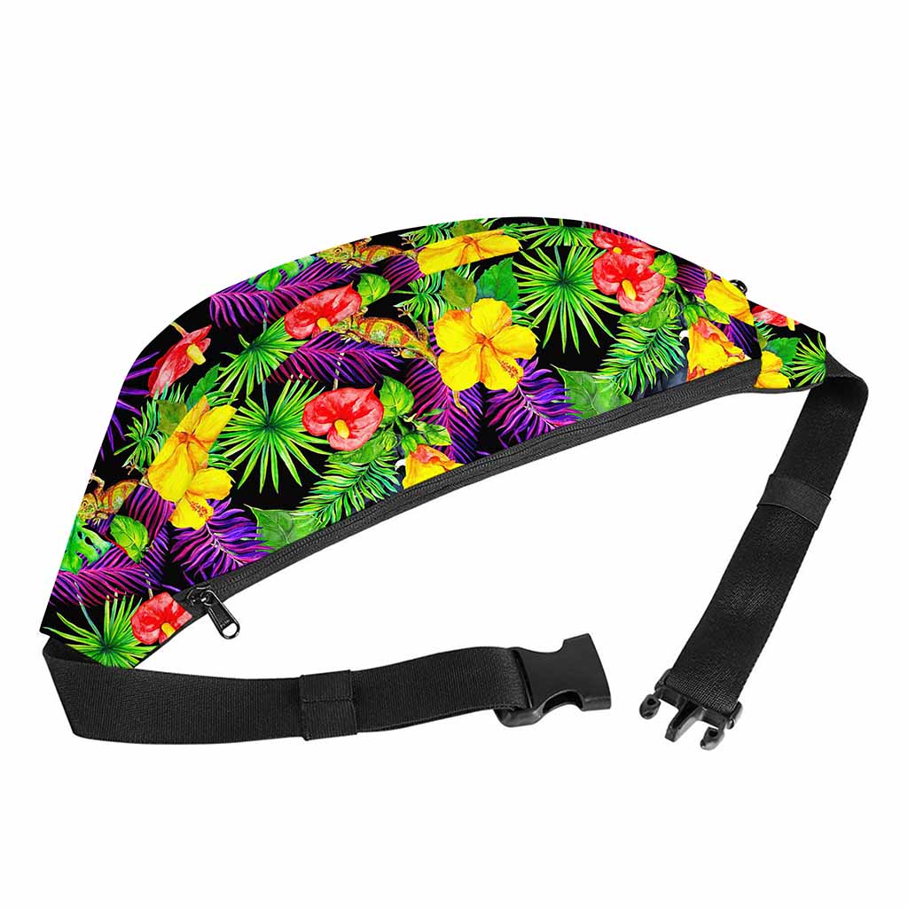 Dark Hawaiian Tropical Pattern Print Fanny Pack