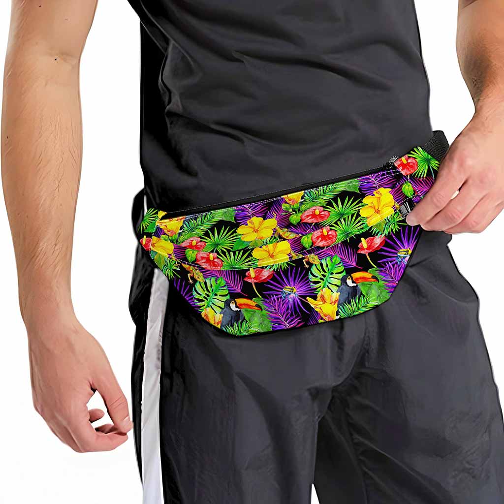 Dark Hawaiian Tropical Pattern Print Fanny Pack