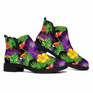 Dark Hawaiian Tropical Pattern Print Flat Ankle Boots