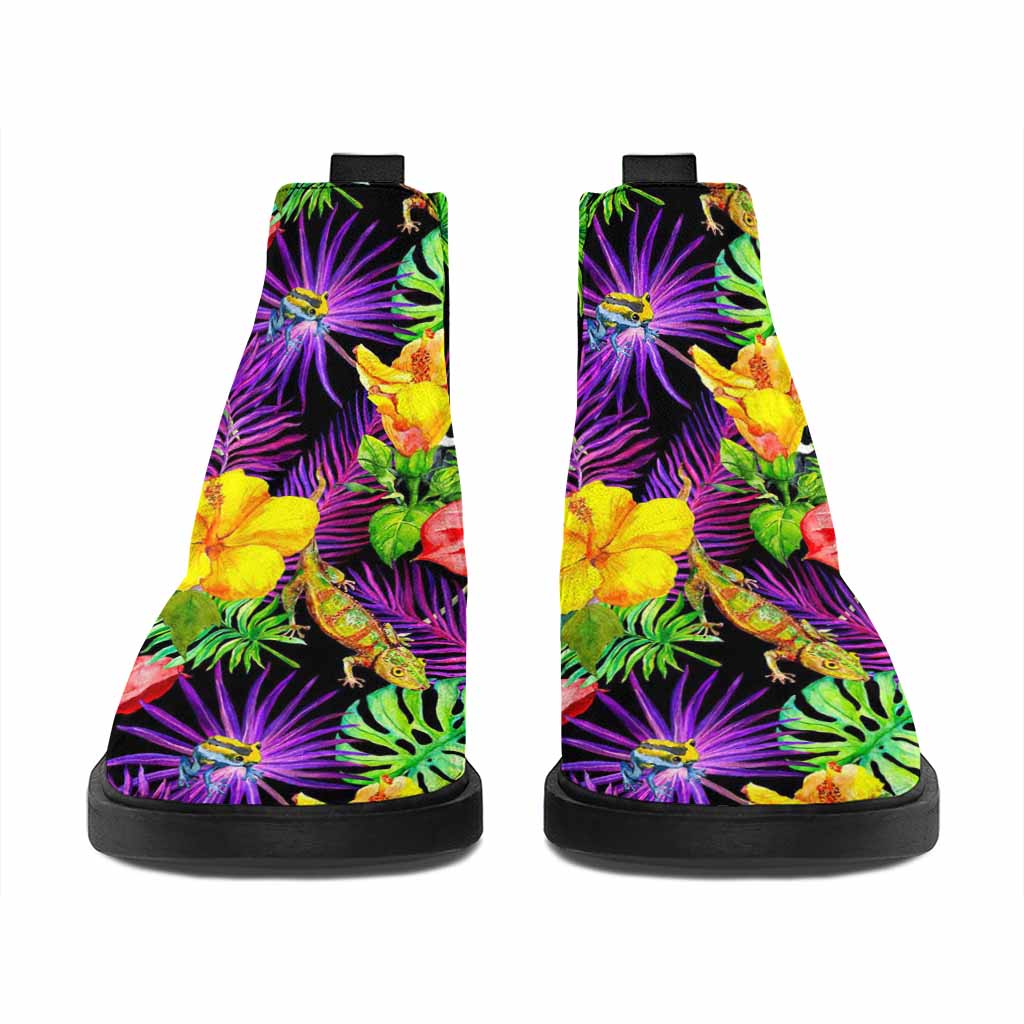 Dark Hawaiian Tropical Pattern Print Flat Ankle Boots