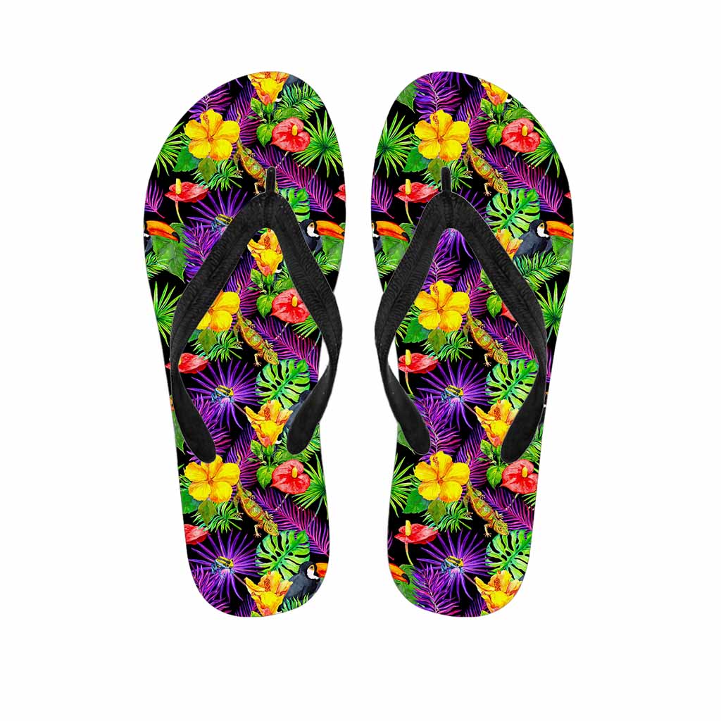 Dark Hawaiian Tropical Pattern Print Flip Flops