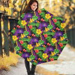 Dark Hawaiian Tropical Pattern Print Foldable Umbrella