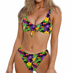 Dark Hawaiian Tropical Pattern Print Front Bow Tie Bikini