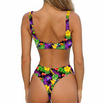 Dark Hawaiian Tropical Pattern Print Front Bow Tie Bikini