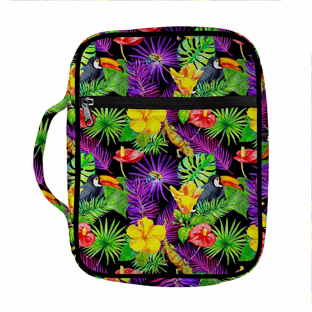 Dark Hawaiian Tropical Pattern Print Front Pocket Bible Bag