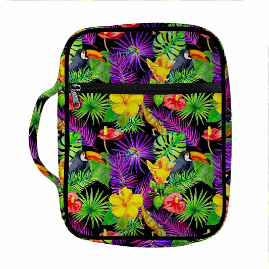 Dark Hawaiian Tropical Pattern Print Front Pocket Bible Bag