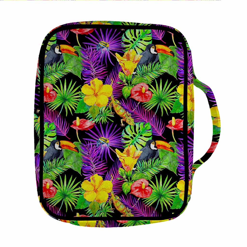 Dark Hawaiian Tropical Pattern Print Front Pocket Bible Bag
