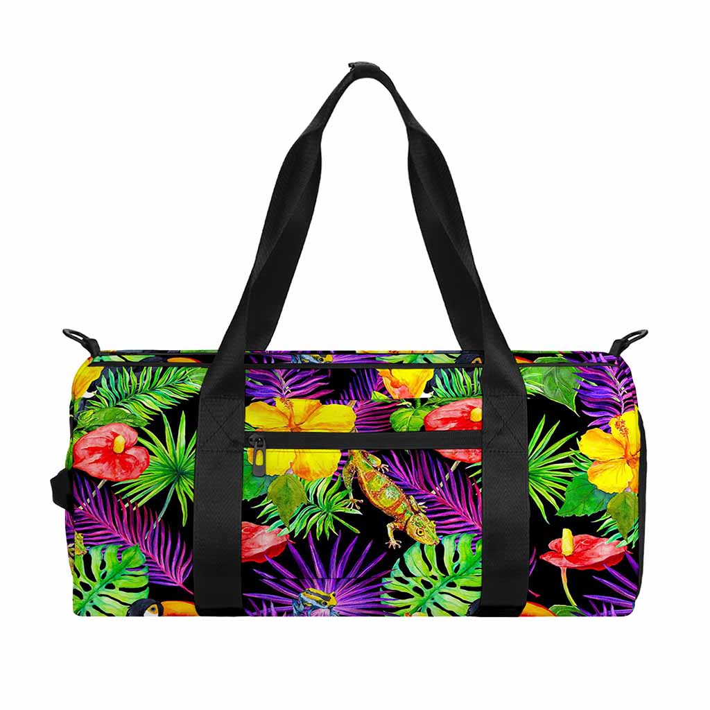 Dark Hawaiian Tropical Pattern Print Gym Bag