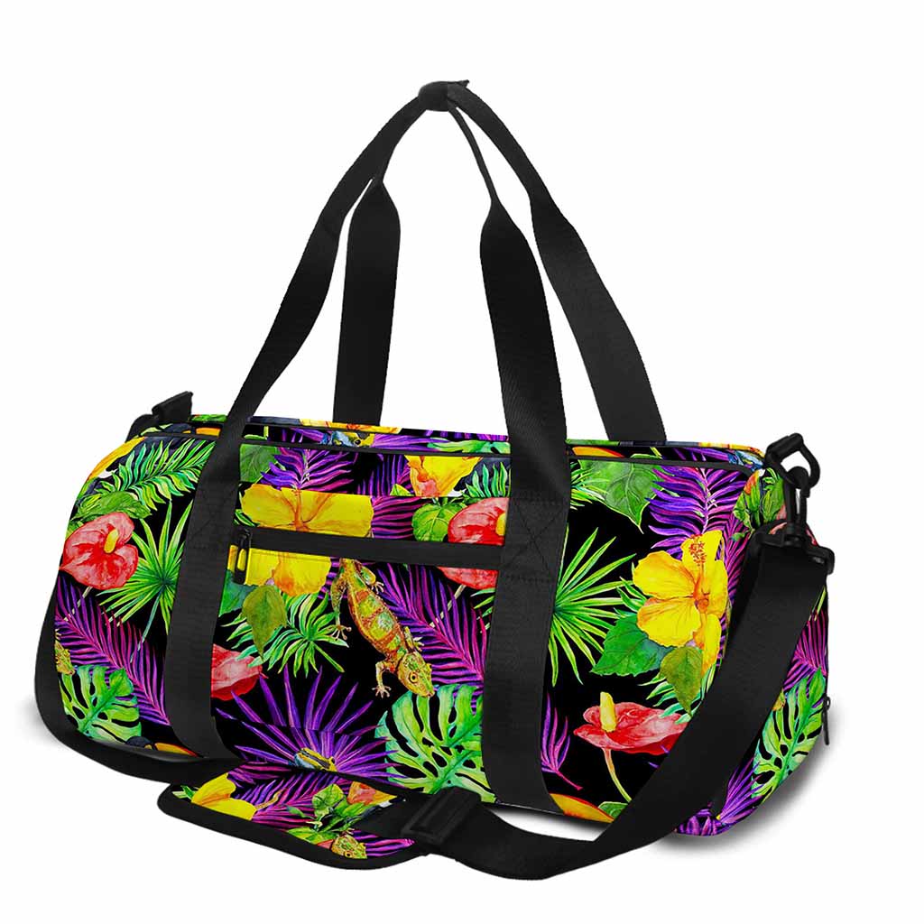 Dark Hawaiian Tropical Pattern Print Gym Bag