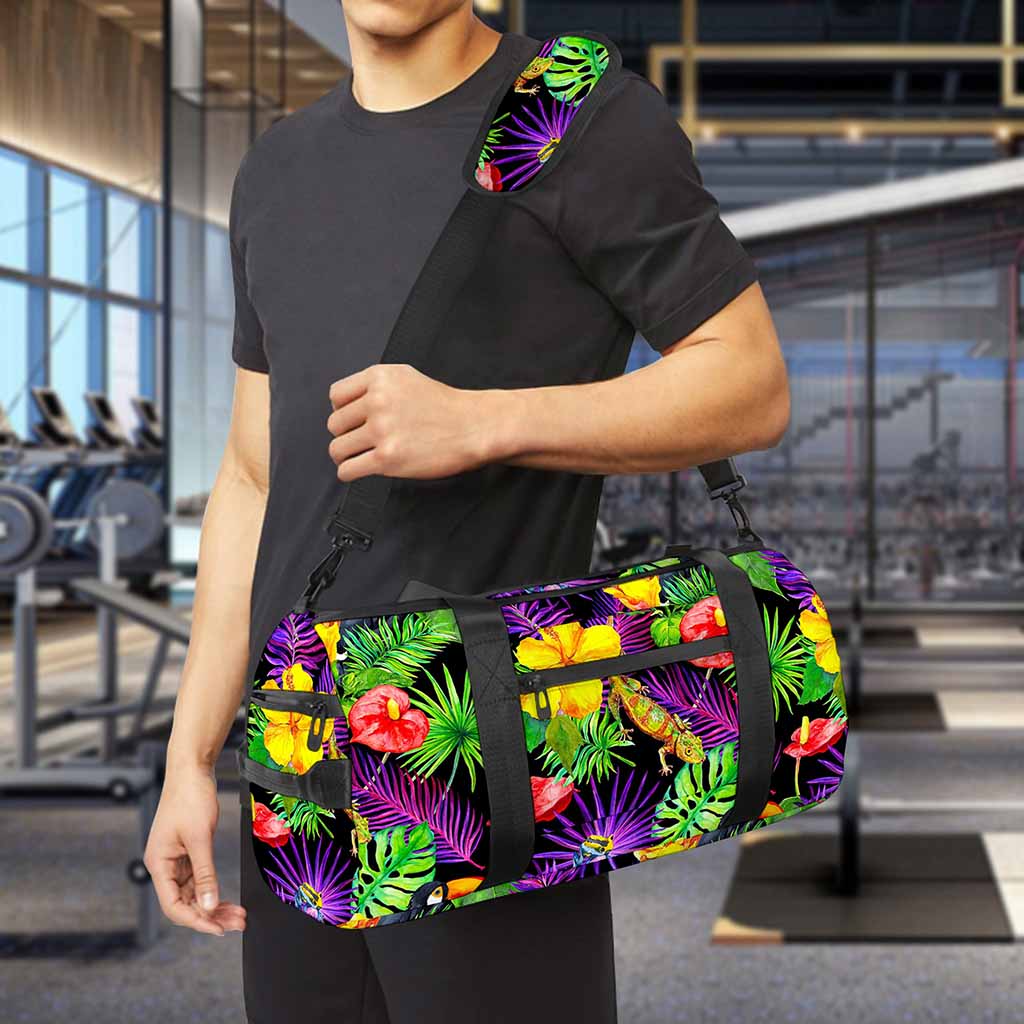 Dark Hawaiian Tropical Pattern Print Gym Bag