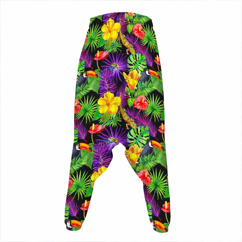 Dark Hawaiian Tropical Pattern Print Hammer Pants