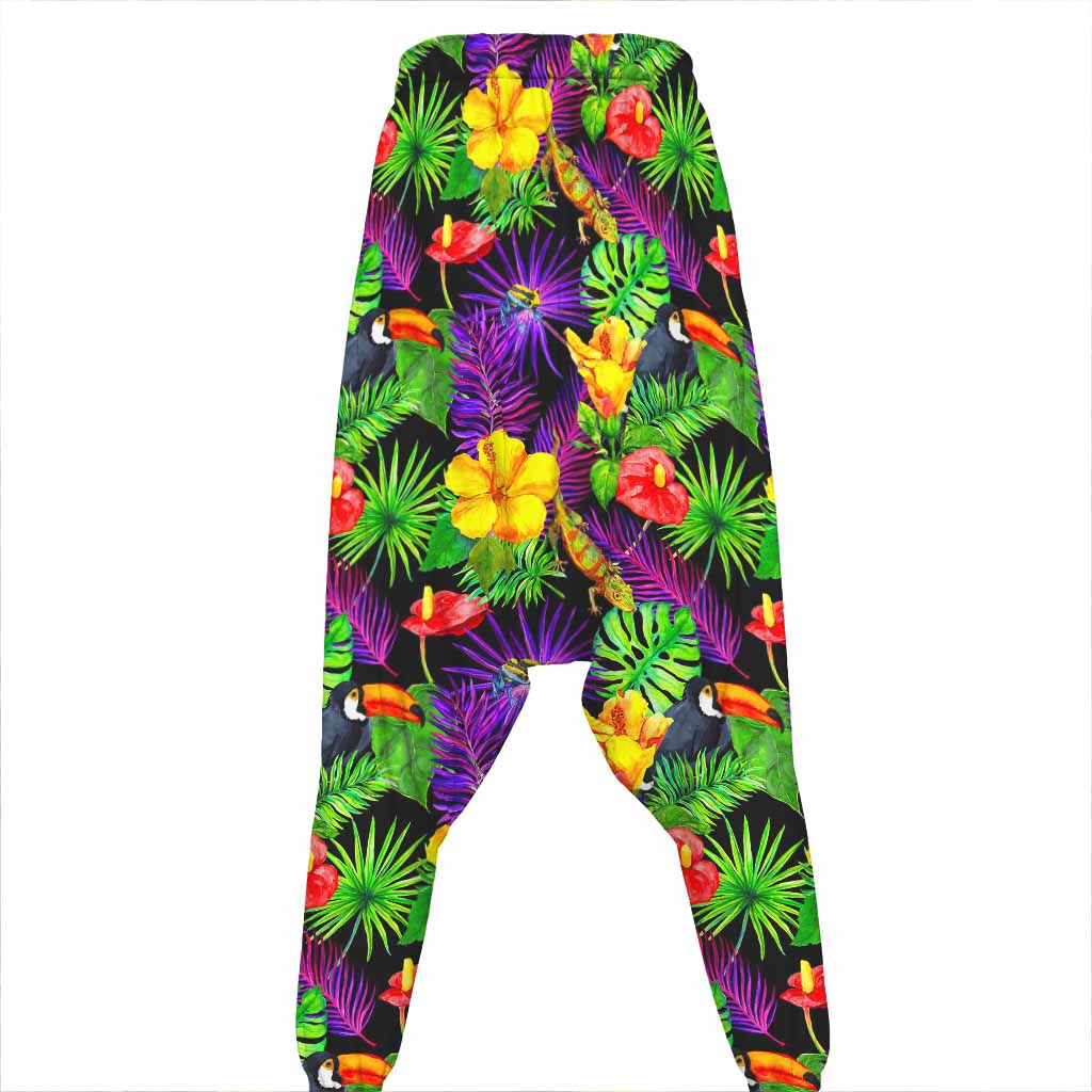 Dark Hawaiian Tropical Pattern Print Hammer Pants