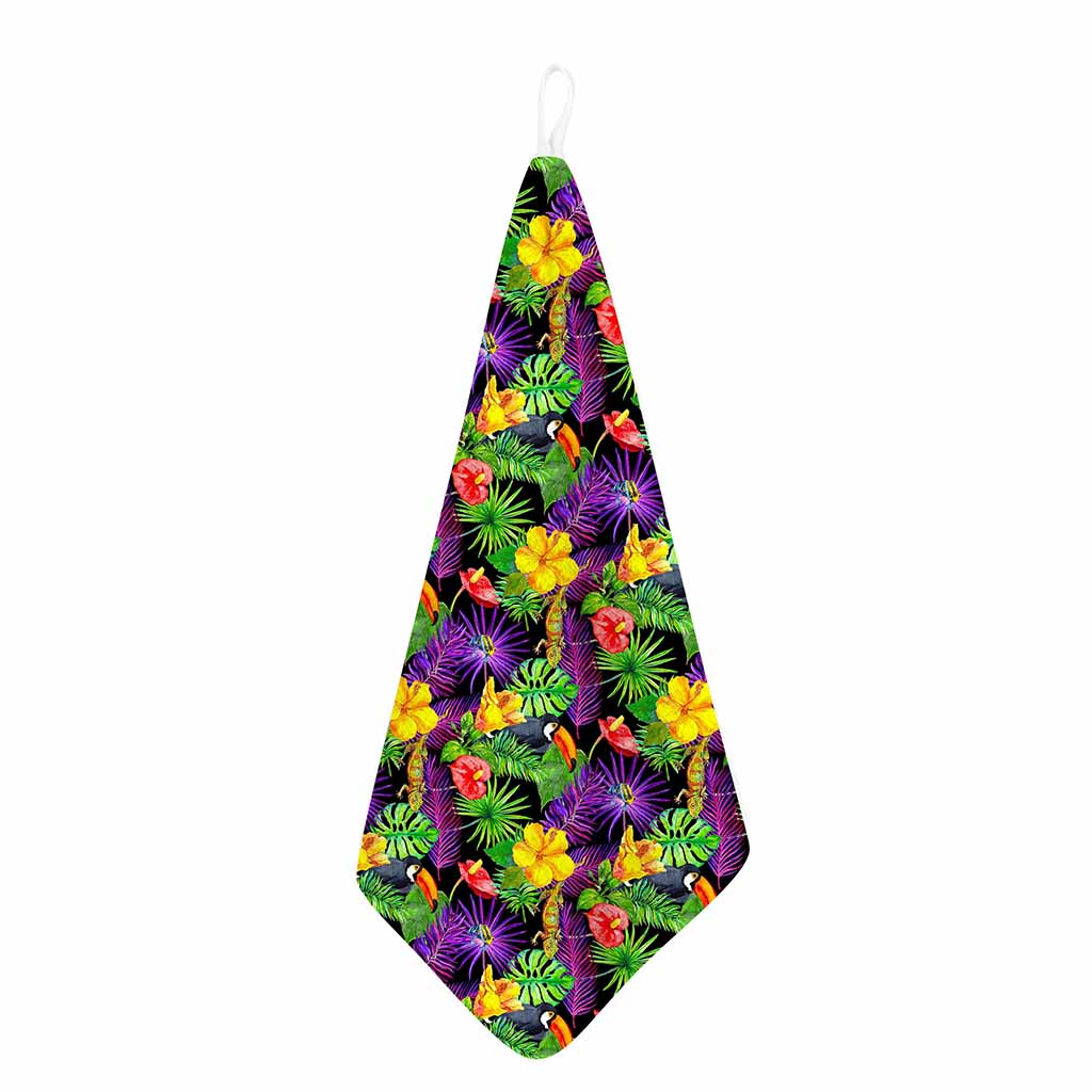 Dark Hawaiian Tropical Pattern Print Hand Towel