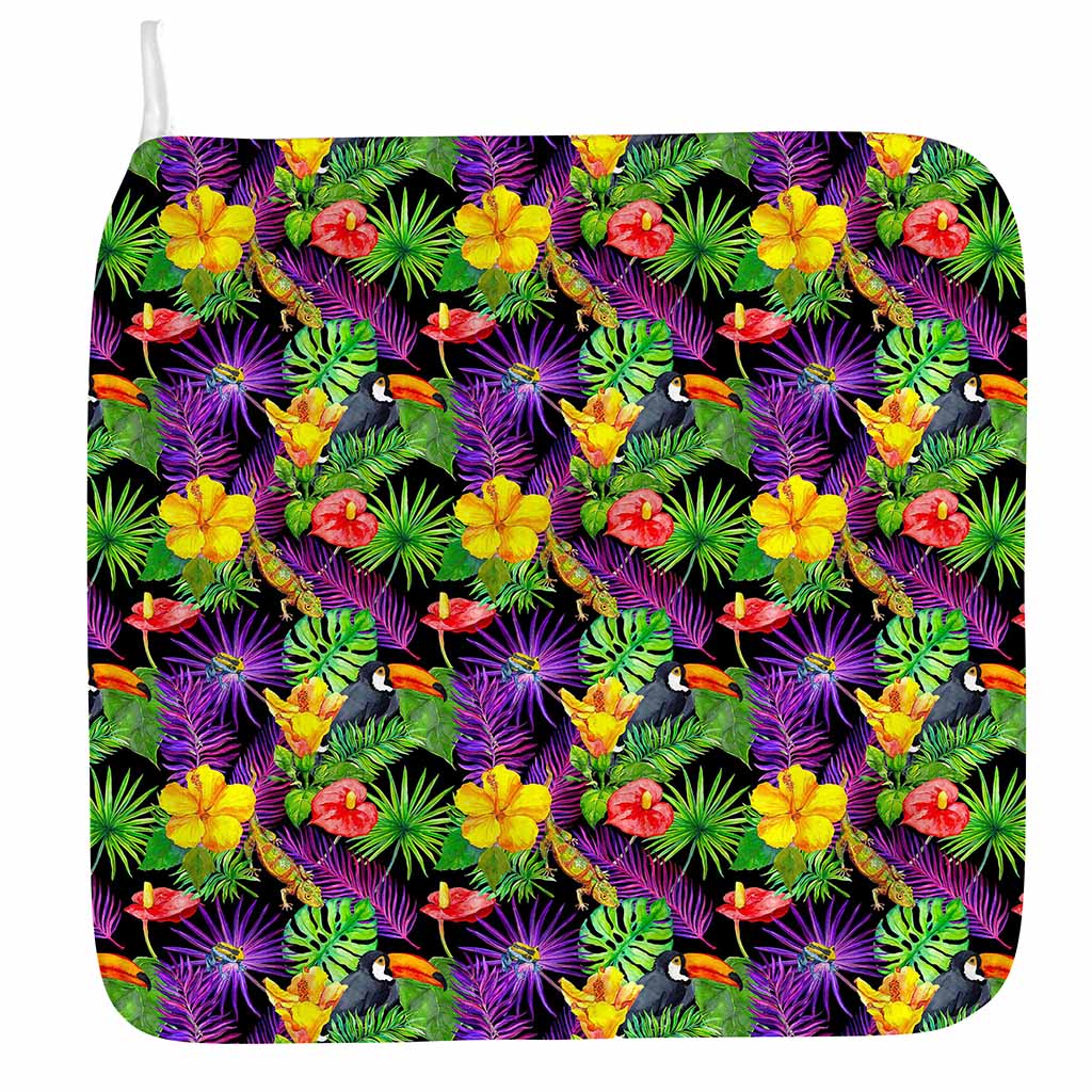Dark Hawaiian Tropical Pattern Print Hand Towel