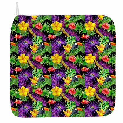 Dark Hawaiian Tropical Pattern Print Hand Towel