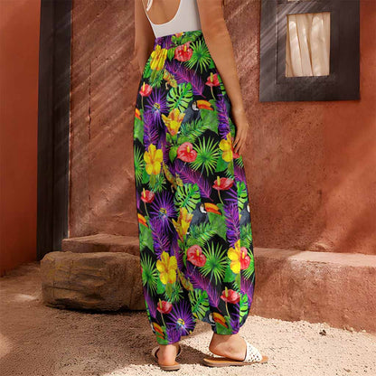 Dark Hawaiian Tropical Pattern Print Harem Pants