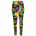 Dark Hawaiian Tropical Pattern Print High-Waisted Pocket Leggings