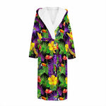 Dark Hawaiian Tropical Pattern Print Hooded Bathrobe
