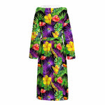 Dark Hawaiian Tropical Pattern Print Hooded Bathrobe