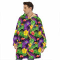 Dark Hawaiian Tropical Pattern Print Hoodie Blanket