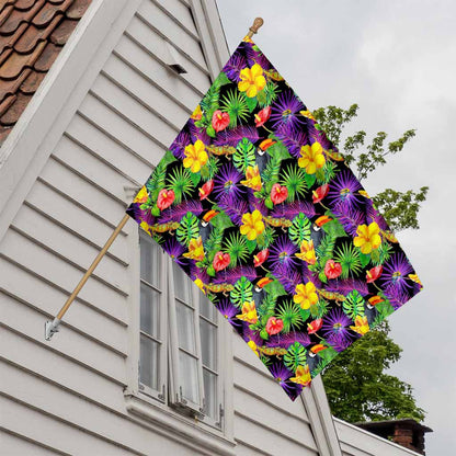 Dark Hawaiian Tropical Pattern Print House Flag
