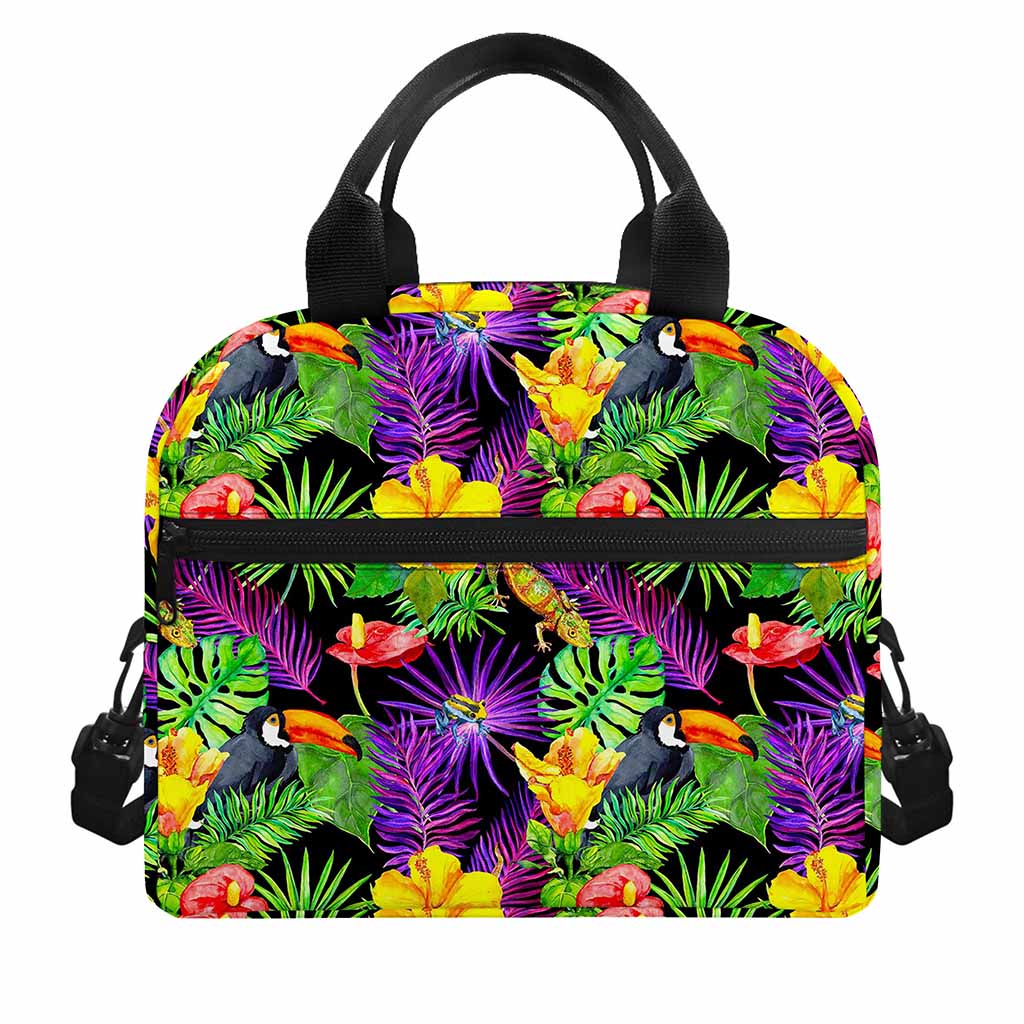 Dark Hawaiian Tropical Pattern Print Insulated Lunch Bag