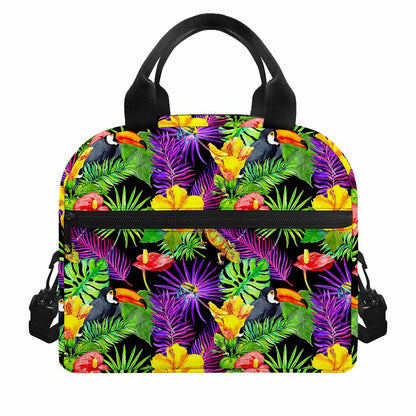 Dark Hawaiian Tropical Pattern Print Insulated Lunch Bag