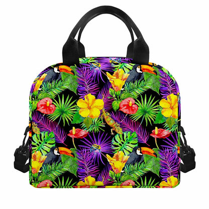 Dark Hawaiian Tropical Pattern Print Insulated Lunch Bag