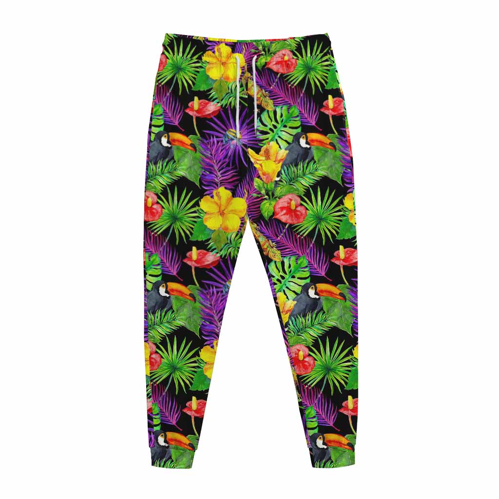 Dark Hawaiian Tropical Pattern Print Jogger Pants