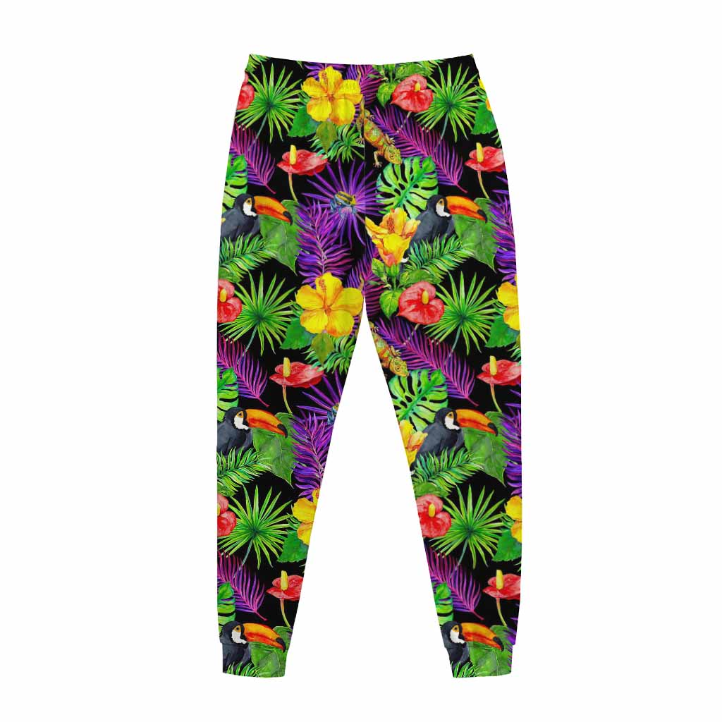 Dark Hawaiian Tropical Pattern Print Jogger Pants