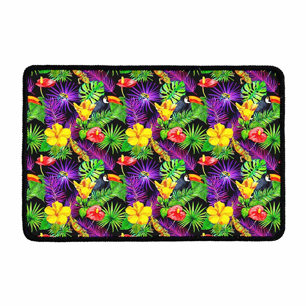 Dark Hawaiian Tropical Pattern Print Kitchen Mat
