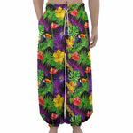 Dark Hawaiian Tropical Pattern Print Lantern Pants