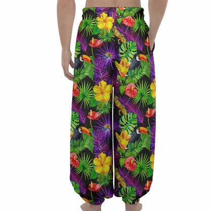 Dark Hawaiian Tropical Pattern Print Lantern Pants