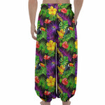Dark Hawaiian Tropical Pattern Print Lantern Pants