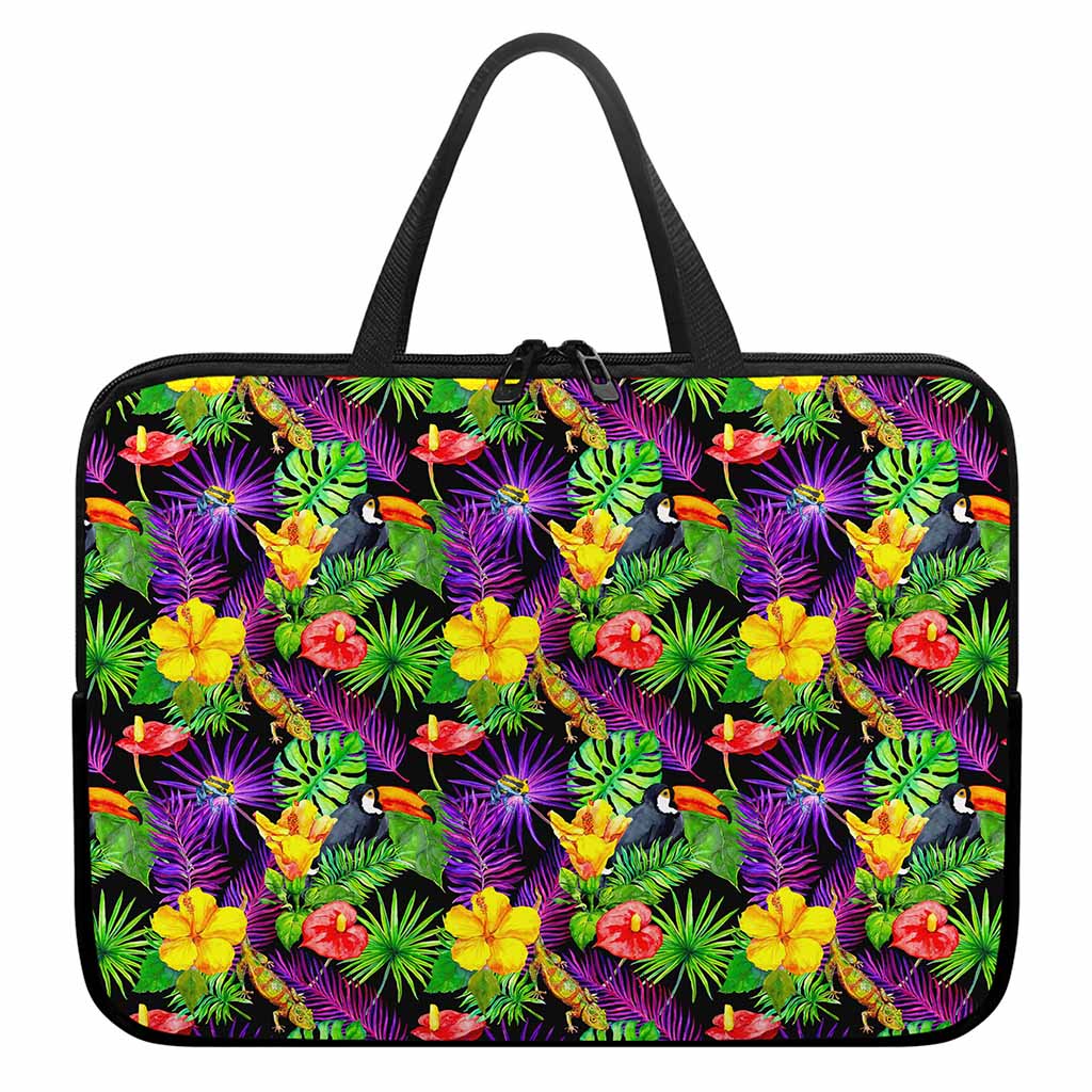 Dark Hawaiian Tropical Pattern Print Laptop Sleeve With Handle