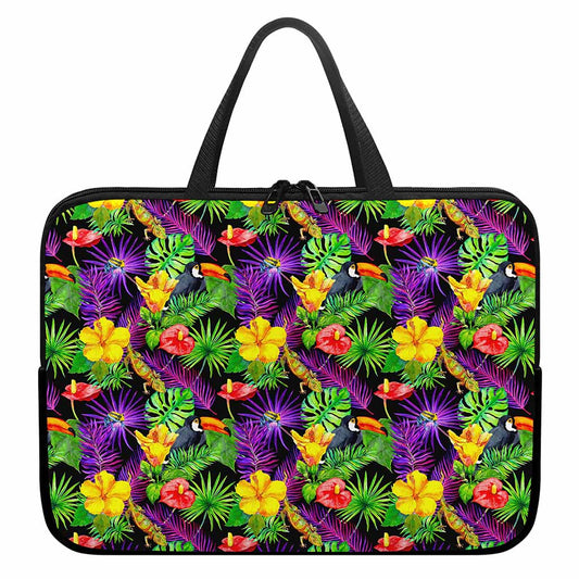 Dark Hawaiian Tropical Pattern Print Laptop Sleeve With Handle