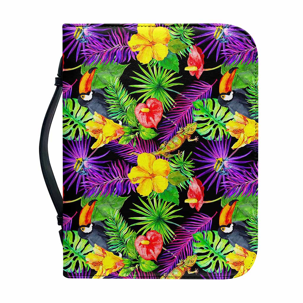 Dark Hawaiian Tropical Pattern Print Leather Bible Cover