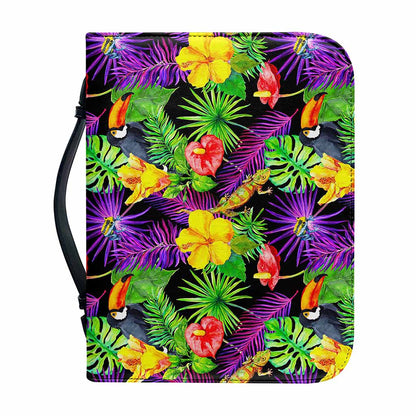 Dark Hawaiian Tropical Pattern Print Leather Bible Cover