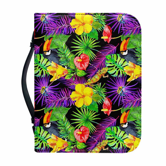 Dark Hawaiian Tropical Pattern Print Leather Bible Cover