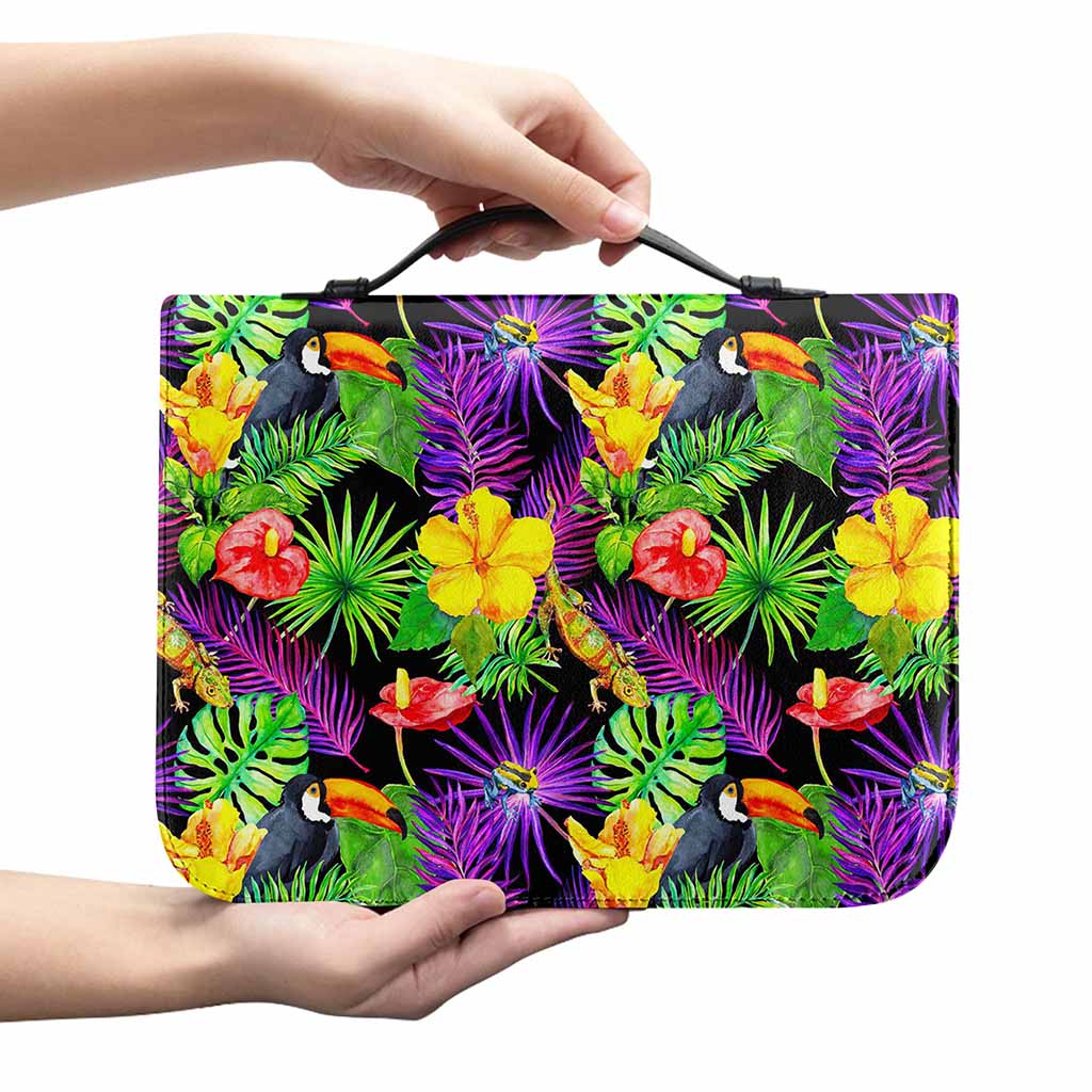 Dark Hawaiian Tropical Pattern Print Leather Bible Cover