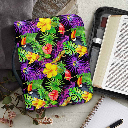 Dark Hawaiian Tropical Pattern Print Leather Bible Cover