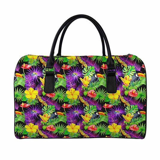 Dark Hawaiian Tropical Pattern Print Leather Duffle Bag