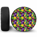 Dark Hawaiian Tropical Pattern Print Leather Spare Tire Cover